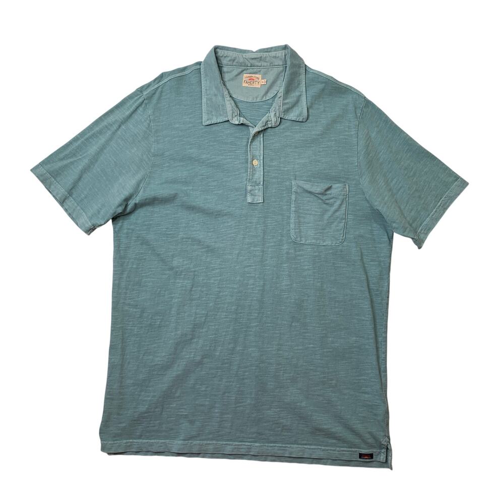 Faherty Polo Shirt Mens XL Slim Fit Sage Cotton Short Sleeve Chest Pocket